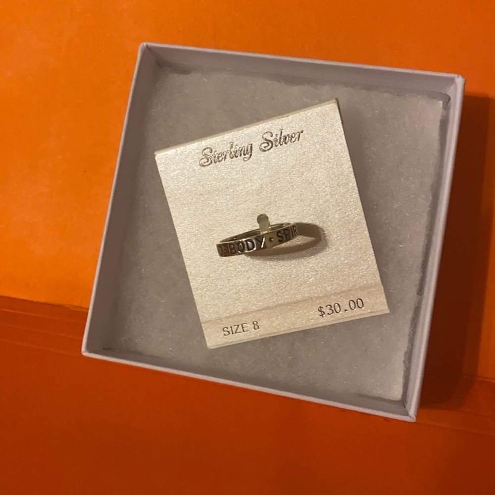Sterling silver band ring with words